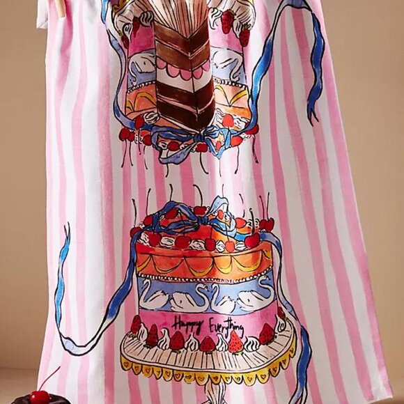 Anthropologie Happy Everything Birthday Cake Pink Stripe Coquette Dish Towel NWT - Picture 1 of 5